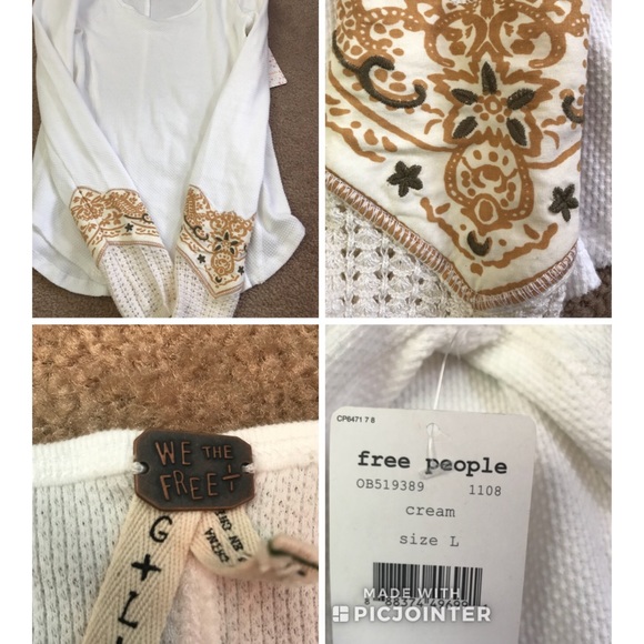Free People Cream Bandana Cuff Thermal Top - Picture 4 of 4